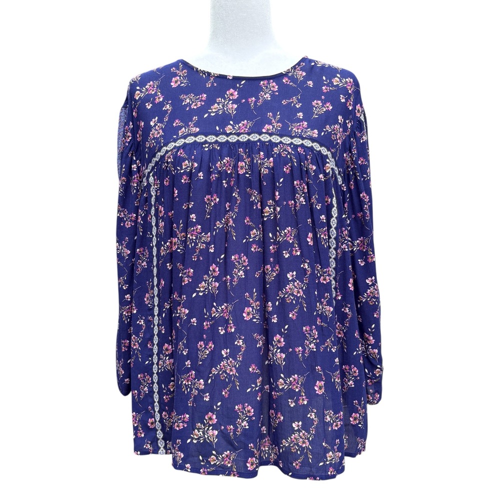 J. Jill Floral Print Blouse Long Sleeve Key Hole Back Women's Size XL Petite